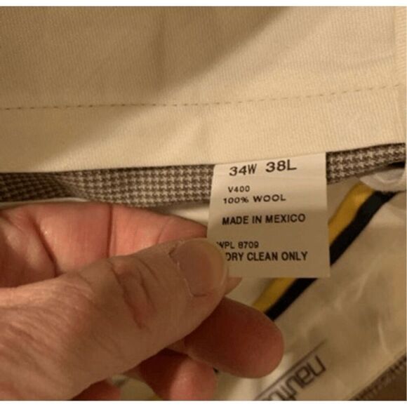 NAUTICA SIZE 34W BEIGE CHECKED MARINA UNHEMMED PANTS *NEW, READ* - Picture 8 of 8